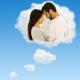 Romantic couple in a thought-bubble cloud